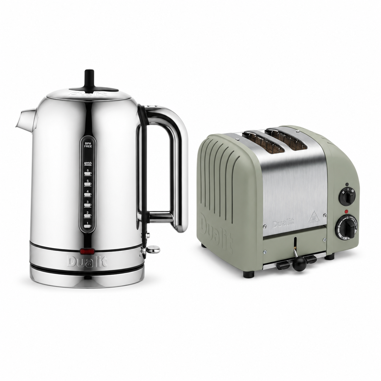 Dualit Classic Kettle & 2 Slice Vario AWS Toaster Kitchen Set (Stainless Steel & Sage) Kettle & Toaster Sets