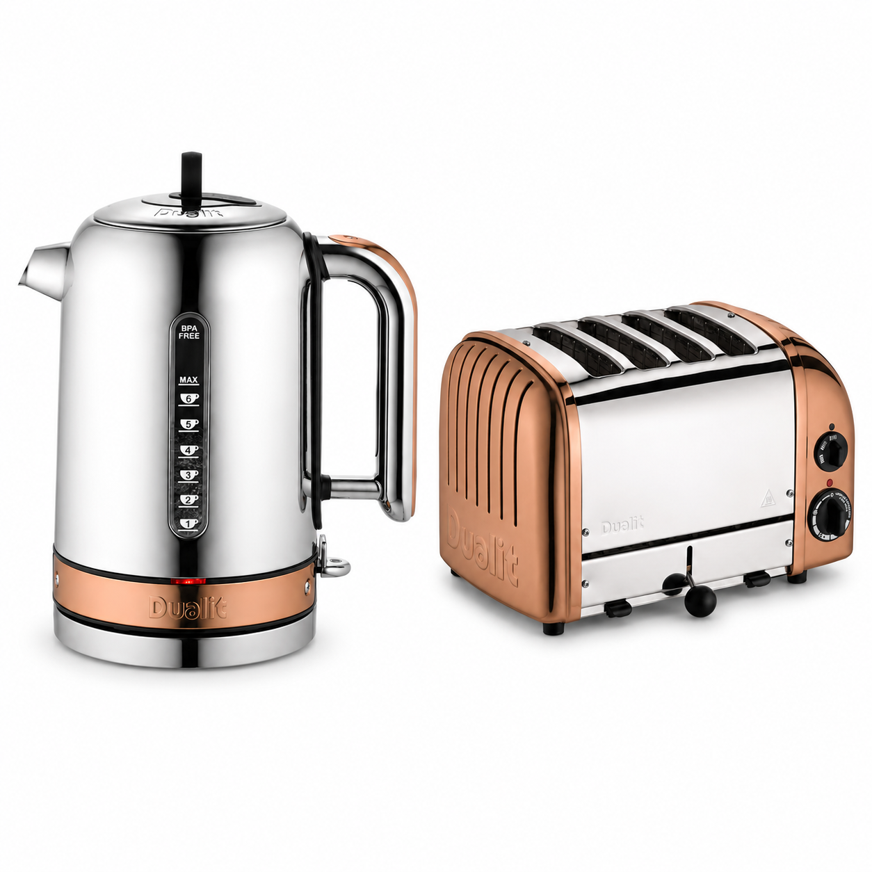 Dualit Dualit Classic Kettle & 4 Slice Vario AWS Toaster Kitchen Set (Copper Trim)