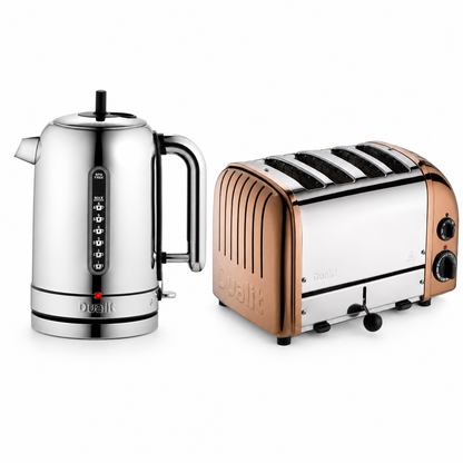 Dualit Classic Kettle & 4 Slice Vario AWS Toaster Kitchen Set (Stainless Steel & Copper) Kettle & Toaster Sets