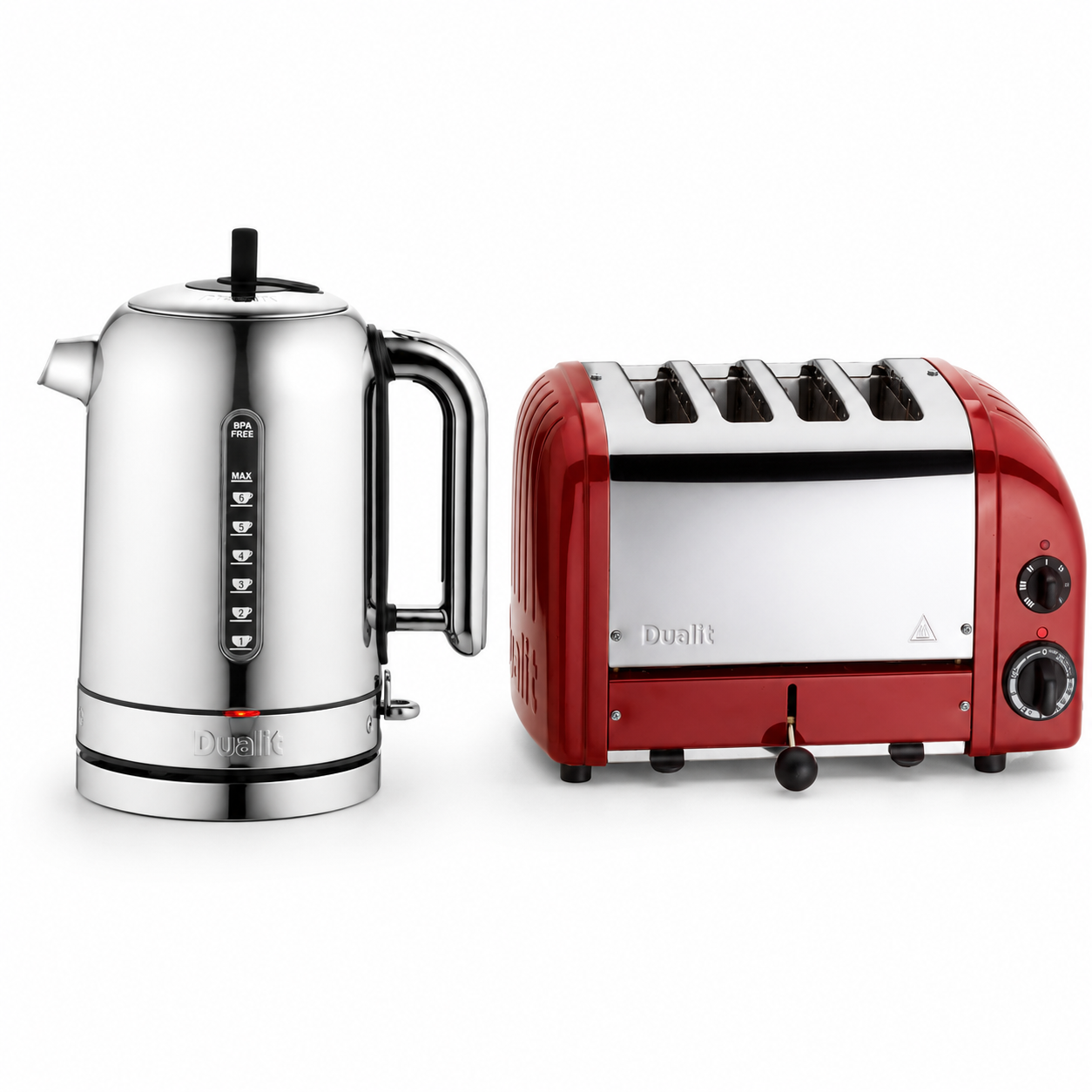 Dualit Dualit Classic Kettle & 4 Slice Vario AWS Toaster Kitchen Set (Silver & Red)