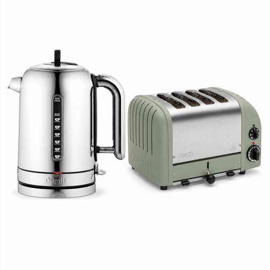 Dualit Classic Kettle & 4 Slice Vario AWS Toaster Kitchen Set (Silver & Sage)