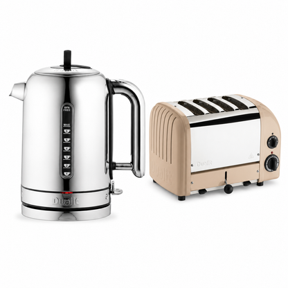Dualit Classic Kettle & 4 Slice Vario AWS Toaster Kitchen Set (Stainless Steel & Sandstone) Kettle & Toaster Sets
