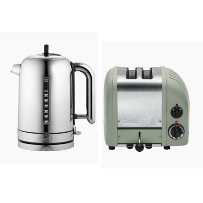 Dualit Classic Silver Kettle & Sage 2 Slice Vario AWS Toaster Kitchen Set