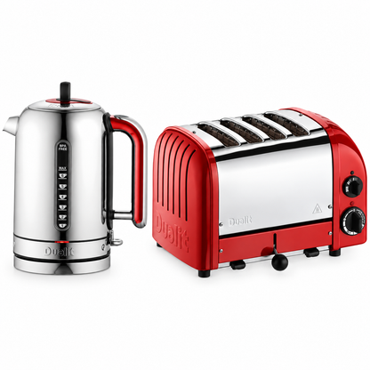 Dualit Dualit Classic Kettle & 4 Slice Vario AWS Toaster Kitchen Set (Stainless Steel & Red)