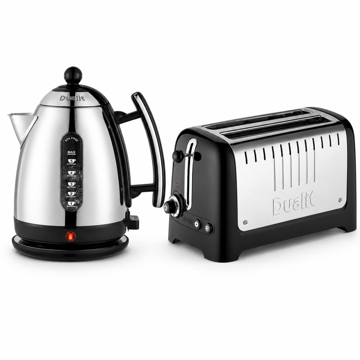 Dualit Lite Jug Kettle & 2 Slice Long Slot Toaster Kitchen Set (Black)