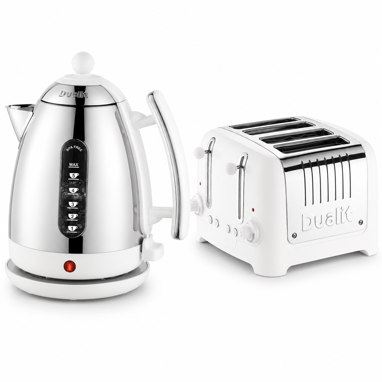 Dualit Lite Jug Kettle & 4 Slice Toaster Kitchen Set (White)