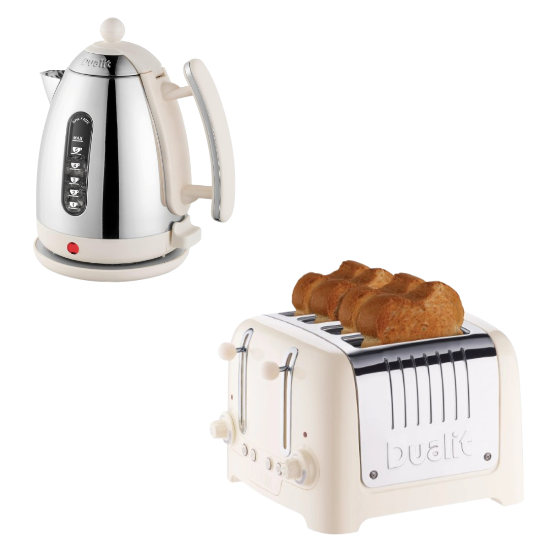 dualit canvas white kettle and 4 slice toaster
