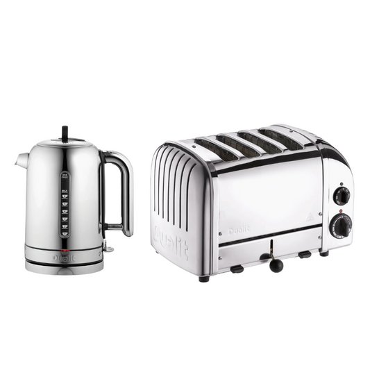 Dualit Classic Kettle & 4 Slice Toaster NewGen Kitchen Set (Polished Chrome)