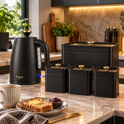 Salter Salter Alchemy Kettle, Bread Bin & Canisters Kitchen Set (Black)