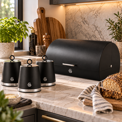Swan Swan Serenity Bread Bin & Canisters Kitchen Storage Set (Black)