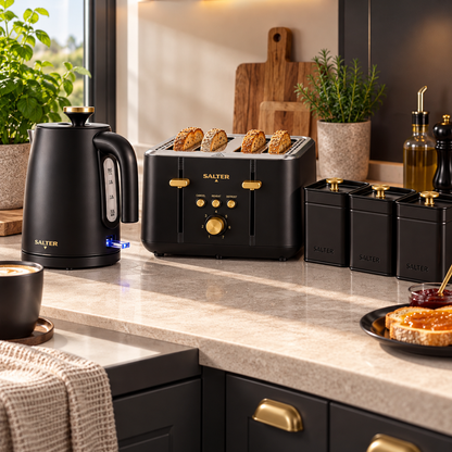 Salter Salter Alchemy Kettle, 4 Slice Toaster & Canisters Kitchen Set (Black)
