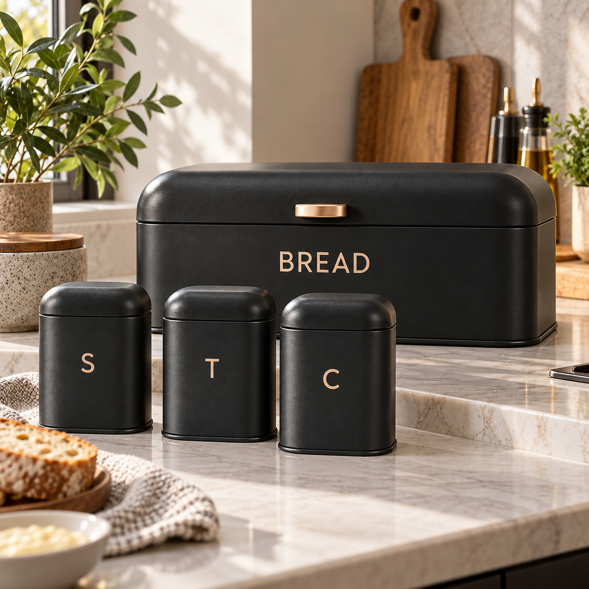 Salter Salter Pebble Bread Bin & Canisters Storage Set BW13731EU7 (Charcoal)