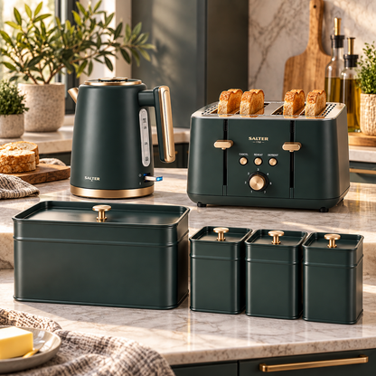 Salter Marino Kettle, 4 Slice Toaster, Bread Bin & Canister Kitchen Set (Blue Grey)