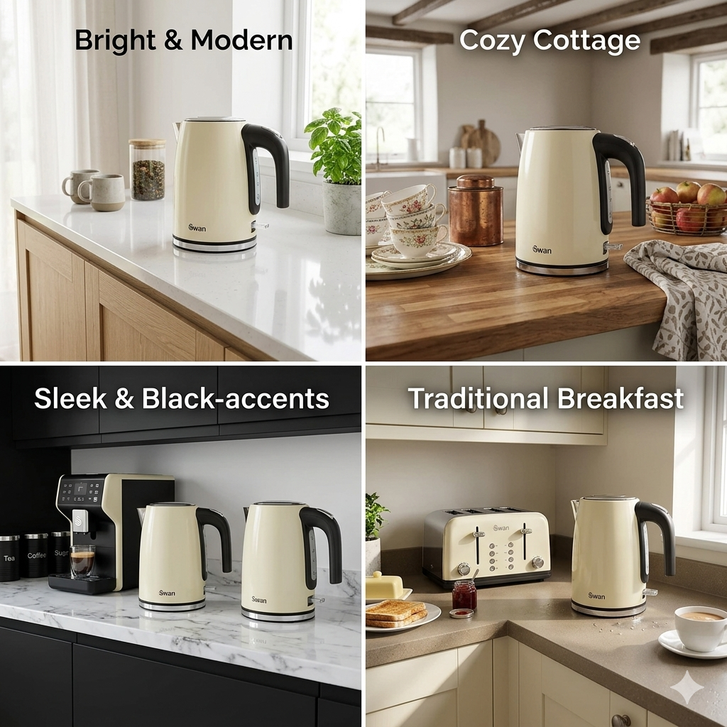 Swan Townhouse Kettle & 2 Slice Toaster Kitchen Set (Cream)