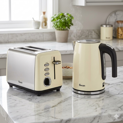 Swan Townhouse Kettle & 2 Slice Toaster Kitchen Set (Cream)