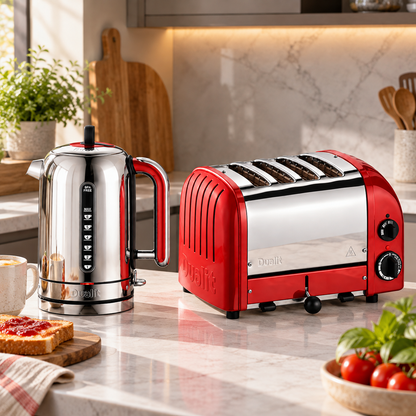 Dualit Dualit Classic Kettle & 4 Slice Vario AWS Toaster Kitchen Set (Stainless Steel & Red)
