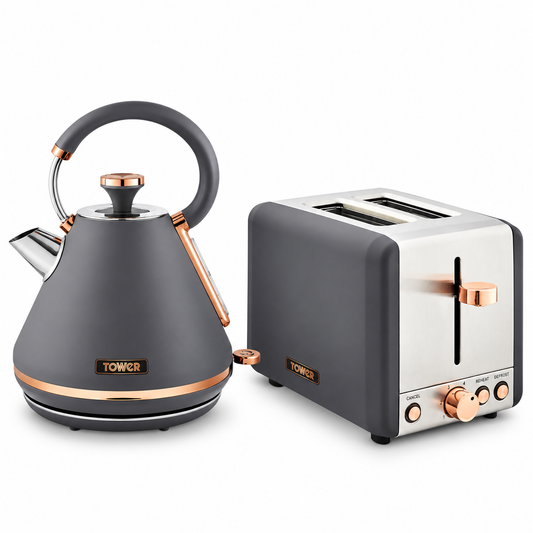 Tower Tower Cavaletto Pyramid Kettle & 2 Slice Toaster Kitchen Set (Grey)