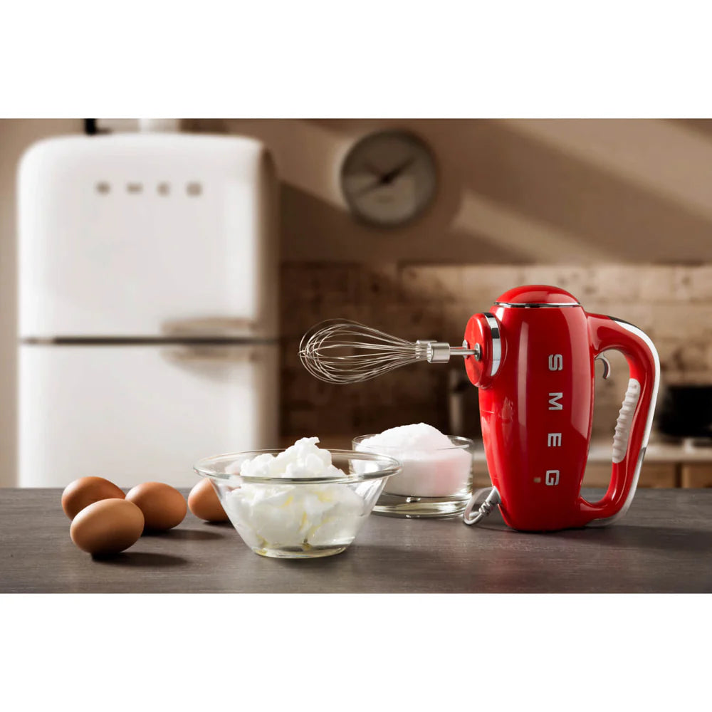 SMEG Red Hand Mixer Turbo Function 3 Attachments HMF01RDUK