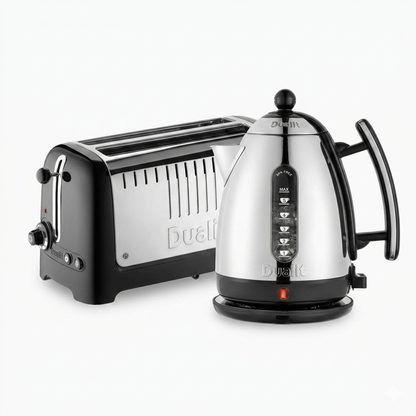 Dualit Lite Jug Kettle & 2 Slice Long Slot Toaster Kitchen Set (Black)