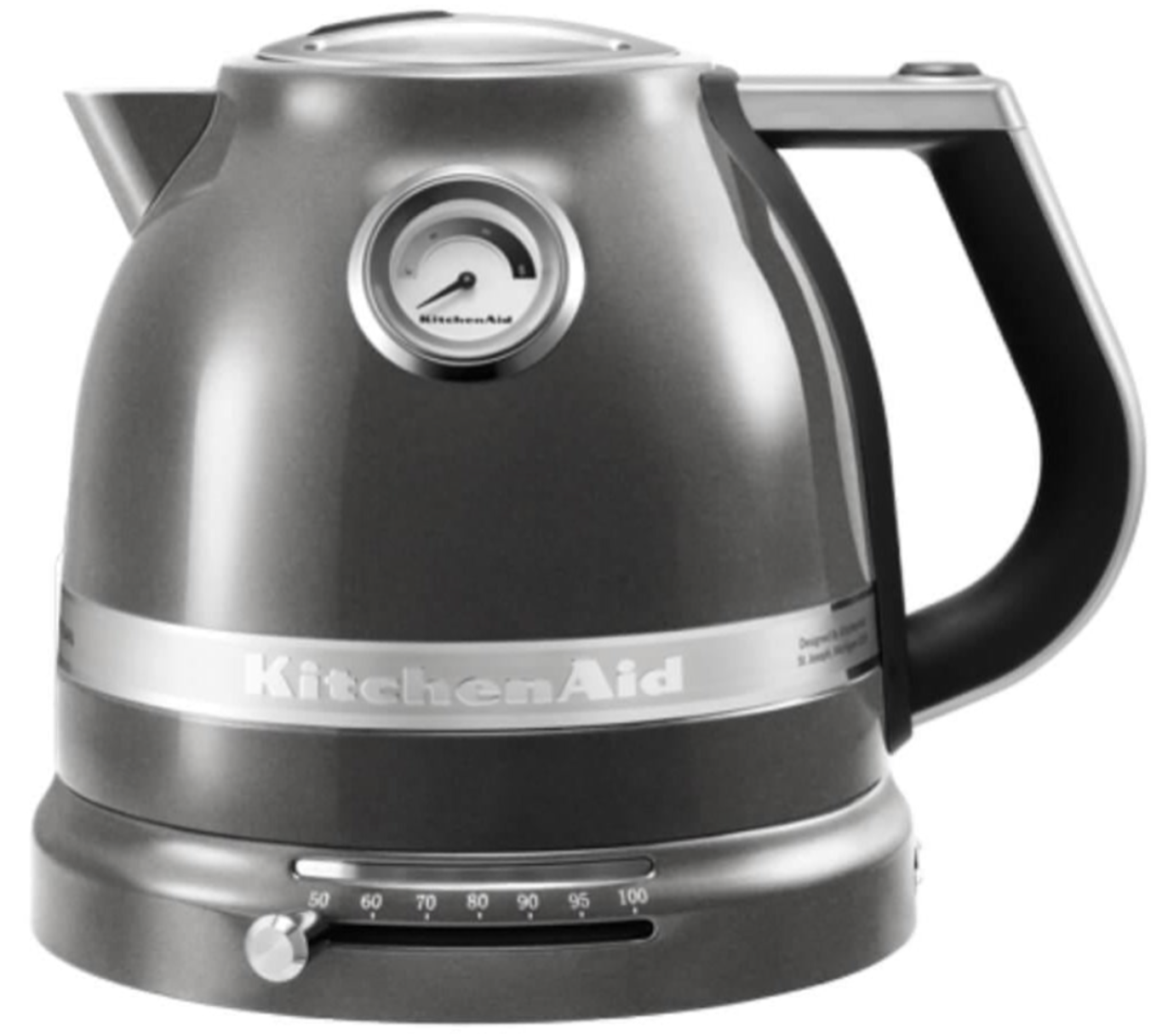 Gray KitchenAid kettle on a white background