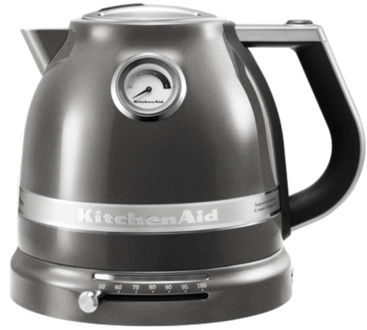 Gray KitchenAid kettle on a white background