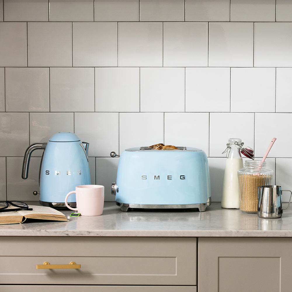 SMEG Kettle & 2 Slice Toaster Set Temperature Control (Pastel Blue)