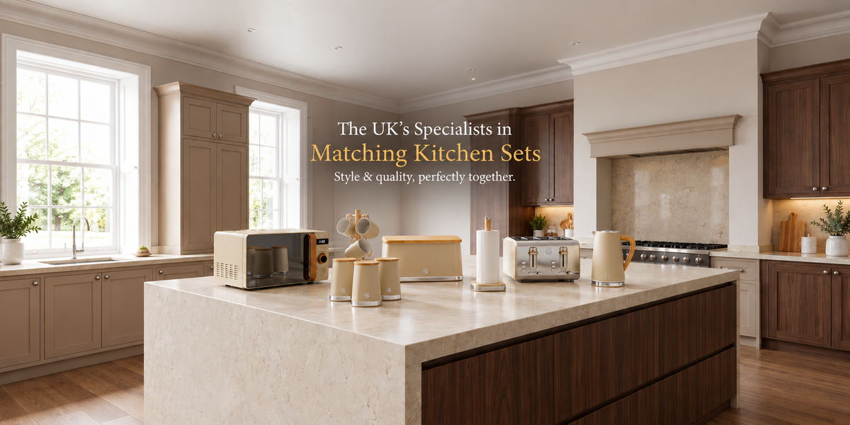 Kettle and Toaster Kitchen Set MATCHING accessories bread bin and canisters and microwave at shop uk Vibe Home 