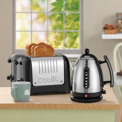 Dualit Lite Kettle & 2 Slice Toaster Matching Kitchen Set (Black Trims)