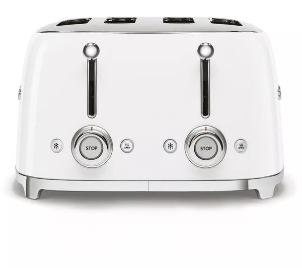 SMEG White 4 Slice Toaster Stainless Steel Retro Kitchen Large Slots TSF03WHUK