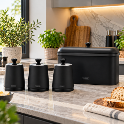 Tower Tower Sera Bread Bin & Canister Kitchen Storage Set (Black)