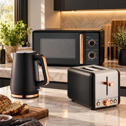 Tower Tower Cavaletto Jug Kettle, 2 Slice Toaster & Microwave Kitchen Set (Black)