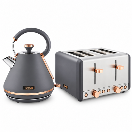 Tower Tower Cavaletto Pyramid Kettle & 4 Slice Toaster Kitchen Set (Grey)