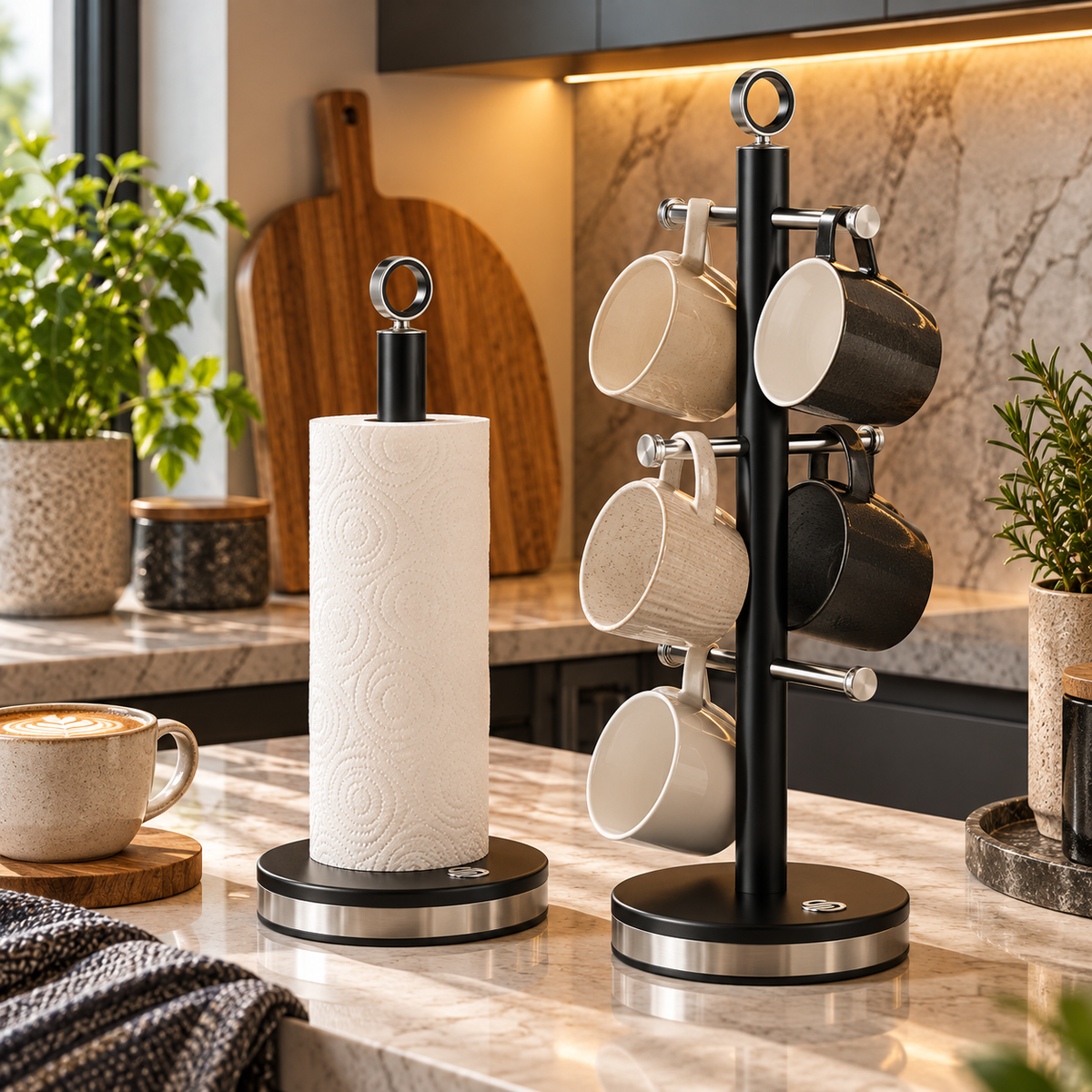 Swan Swan Serenity Towel Pole & Mug Tree Kitchen Set SWKA18537BLK (Black)