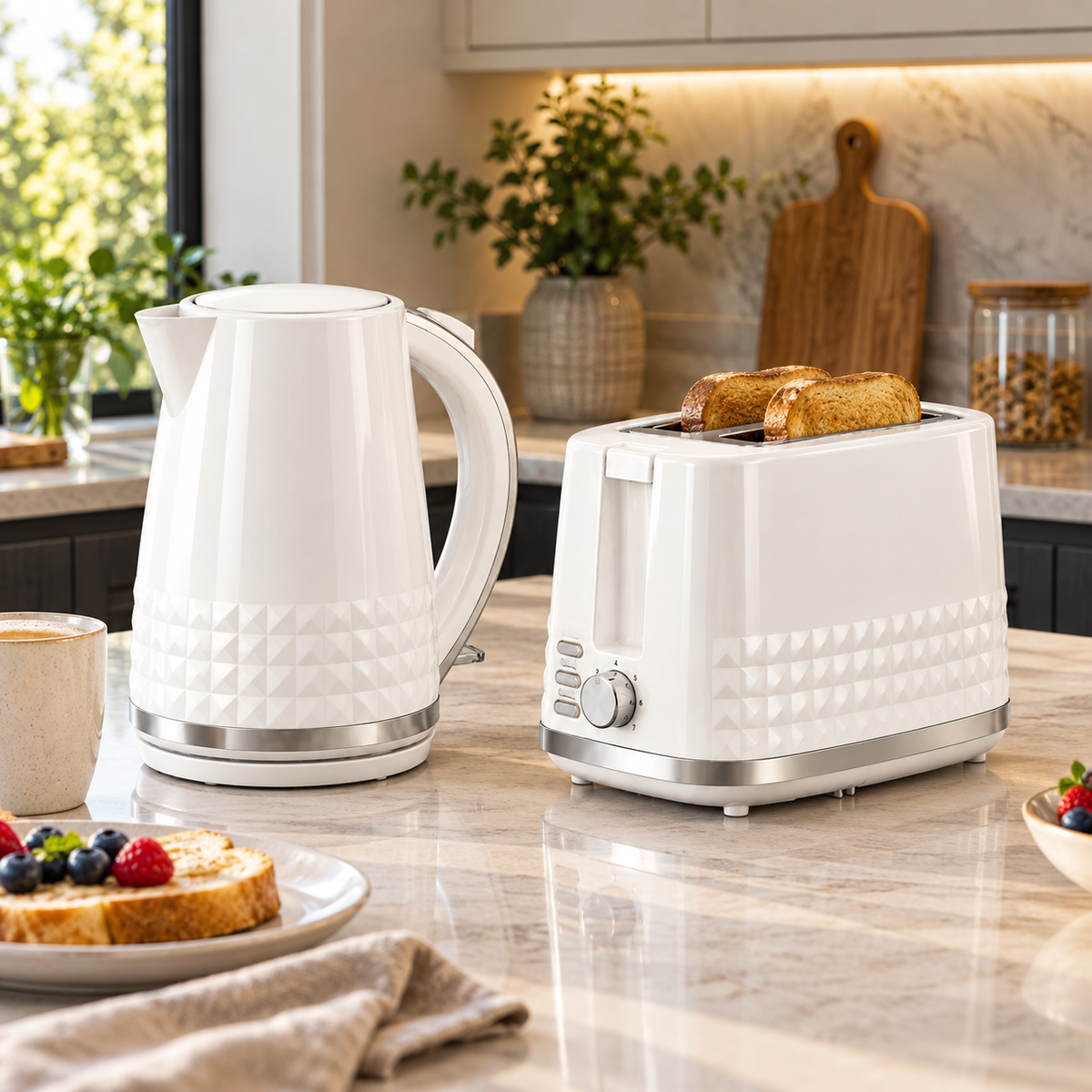 Tower Tower Solitaire Jug Kettle & 2 Slice Toaster Kitchen Set (White)
