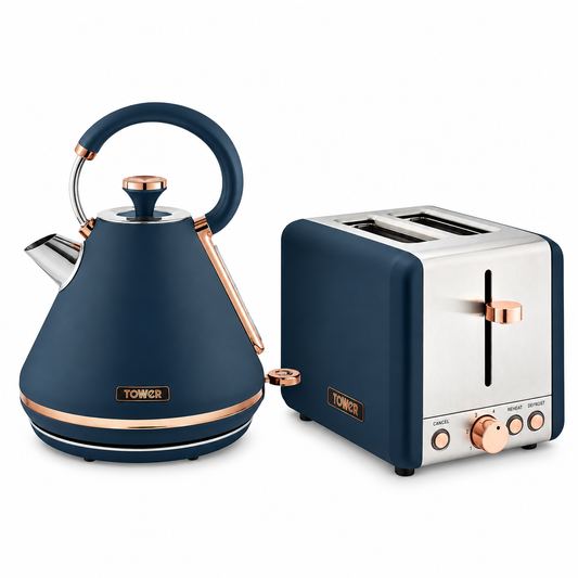 Tower Tower Cavaletto Pyramid Kettle & 2 Slice Toaster Kitchen Set (Midnight Blue)