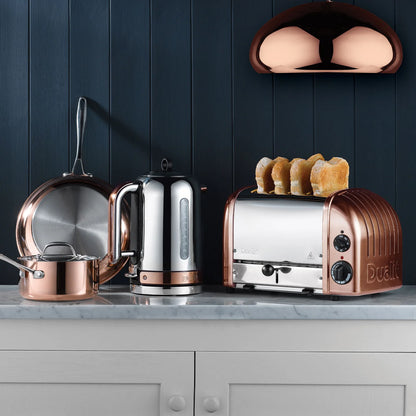 Dualit Classic Silver Kettle & Copper 4 Slice Vario AWS Toaster Kitchen Set