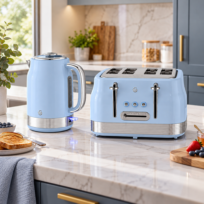 Swan Swan Retro Jug Kettle & 4 Slice Toaster Kitchen Set (Blue)
