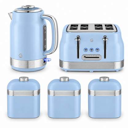 Swan Swan Retro Jug Kettle, 4 Slice Toaster & Canisters Kitchen Set (Blue)