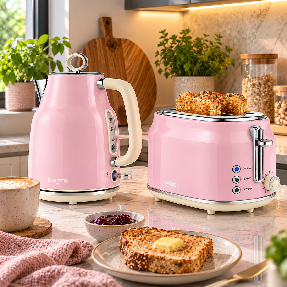 Salter Salter Retro Kettle & 2 Slice Toaster Kitchen Set (Pink)