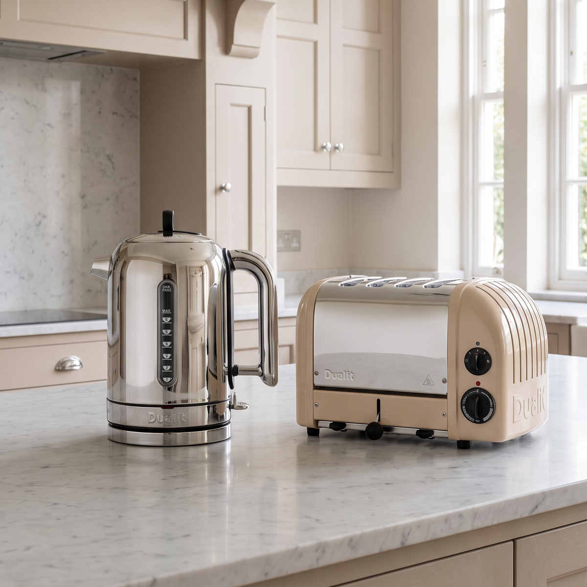 Dualit Dualit Classic Kettle & 4 Slice Vario AWS Toaster Kitchen Set (Stainless Steel & Sandstone)