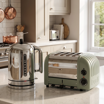 Dualit Classic Kettle & 4 Slice Vario AWS Toaster Kitchen Set (Stainless Steel & Sage Green)