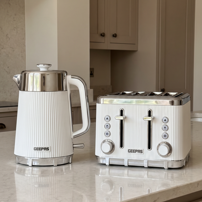 Geepas GEEPAS Arcus Kettle & 4 Slice Toaster Kitchen Set (White)