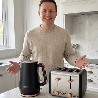 Tower Cavaletto Jug Kettle & 4 Slice Toaster Kitchen Set (Black)