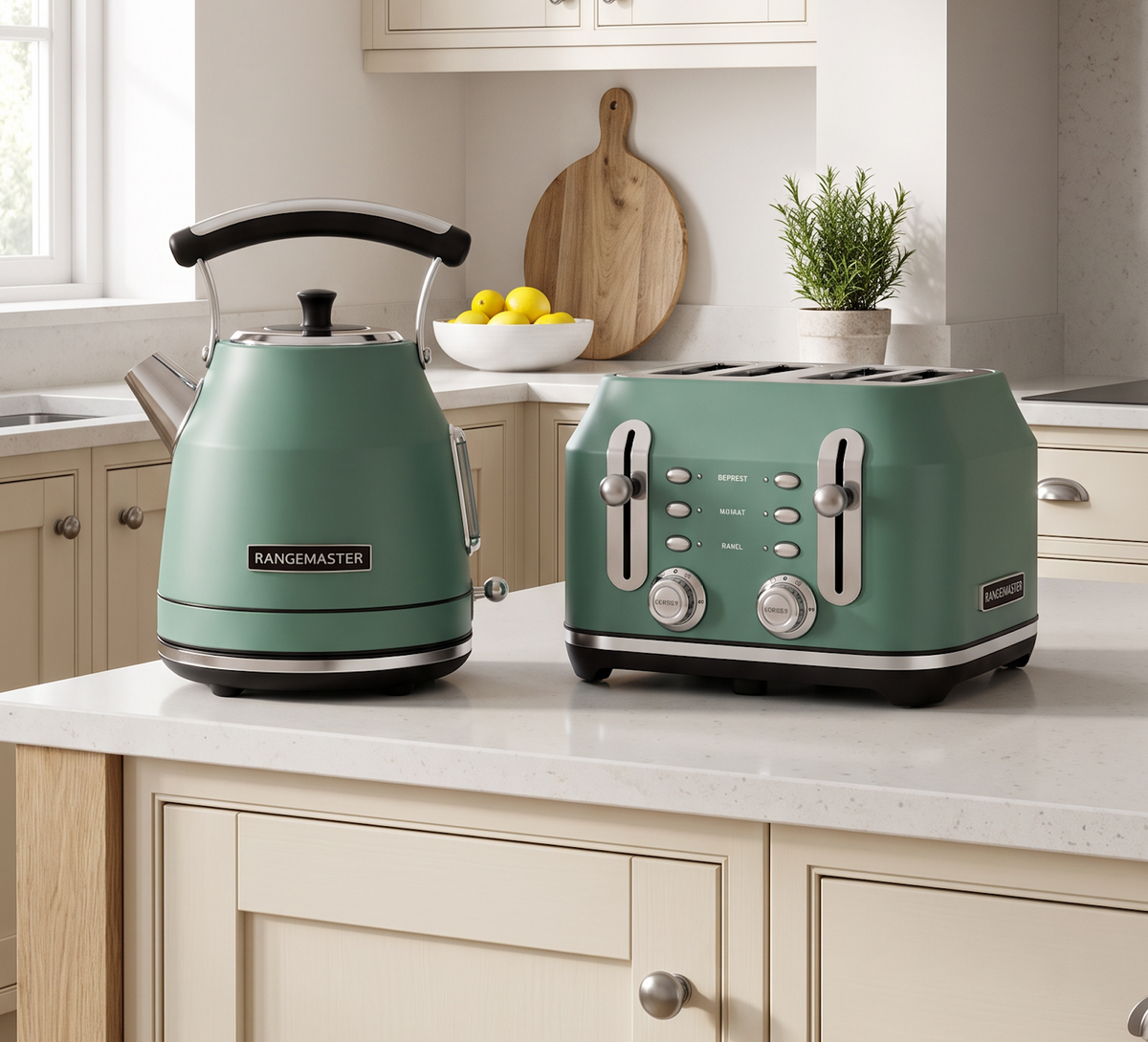 Rangemaster Rangemaster Traditional Kettle & 4 Slice Toaster Kitchen Set (Matt Mineral Green)