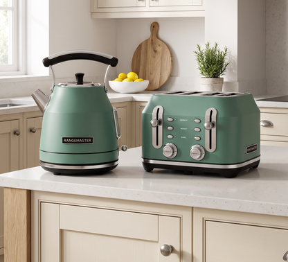 Rangemaster Rangemaster Traditional Kettle & 4 Slice Toaster Kitchen Set (Matt Mineral Green)