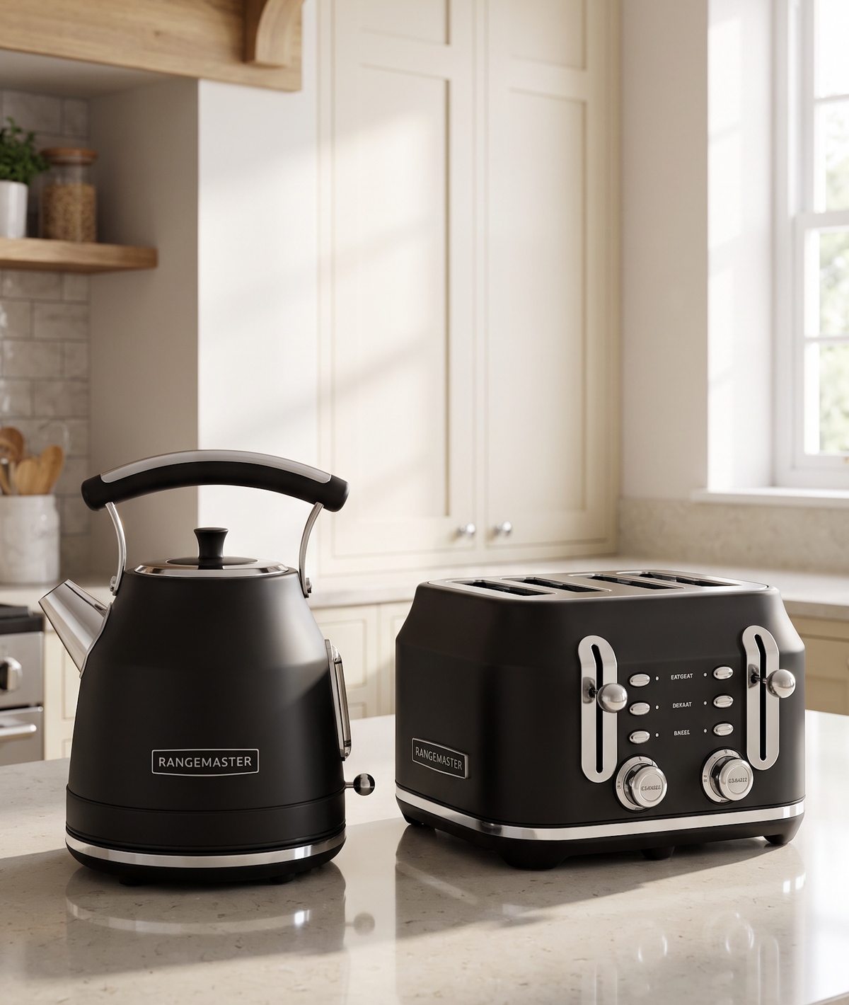 Rangemaster Rangemaster Traditional Kettle & 4 Slice Toaster Kitchen Set (Matt Black)