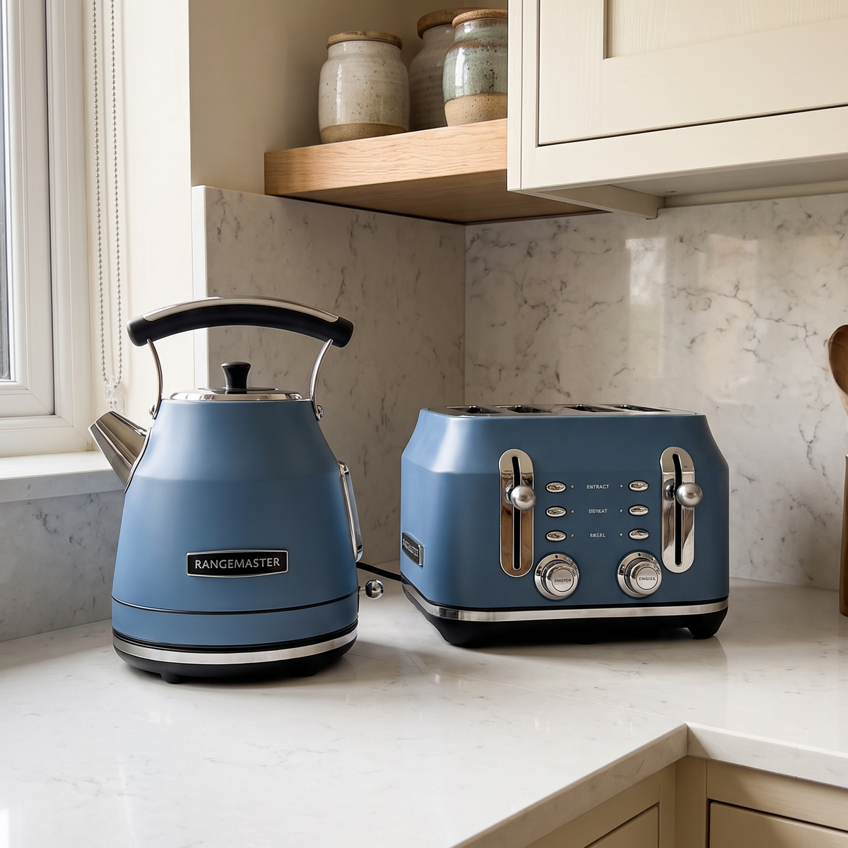 Rangemaster Rangemaster Traditional Kettle & 4 Slice Toaster Kitchen Set (Matt Stone Blue)