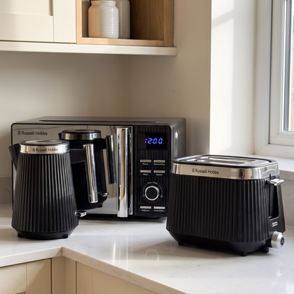 Russell Hobbs Russell Hobbs Brontë Kettle, 2 Slice Toaster & Digital Microwave Kitchen Set (Black)