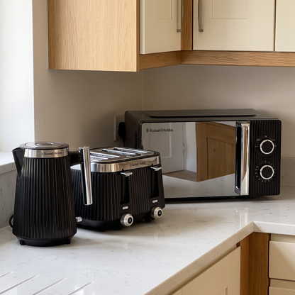 Russell Hobbs Russell Hobbs Brontë Kettle, 4 Slice Toaster & Manual Microwave Kitchen Set (Black)