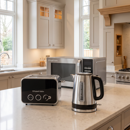 Russell Hobbs Russell Hobbs Distinctions Jug Kettle, 2 Slice Toaster & Microwave Kitchen Set (Black)